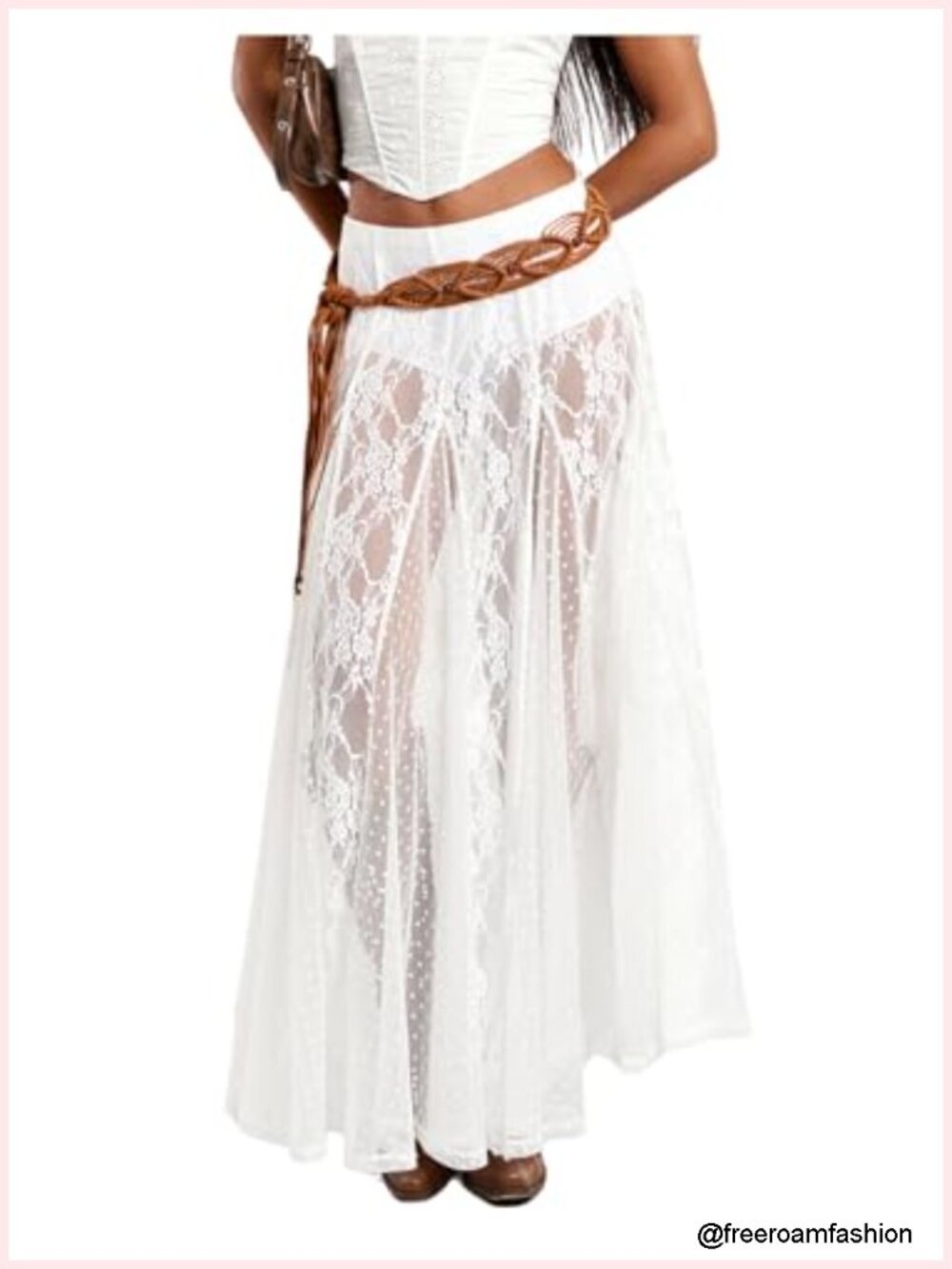 Sheer Lace Maxi Skirt See Through Low Waist A-Line Women's Party